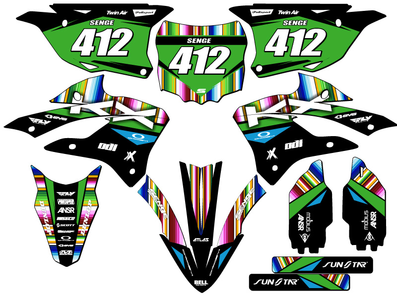 2022-2023 KX 85 SERAPE Black Senge Graphics Kit compatible con Kawasaki - Imagen 8 de 10