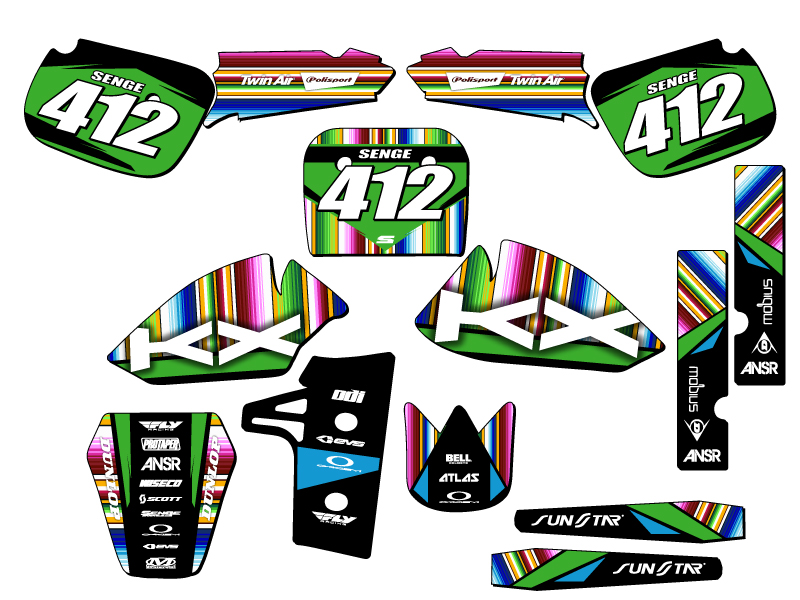 1985-2004 KX 60 SERAPE Black Senge Graphics Kit Compatible with Kawasaki - Picture 8 of 10