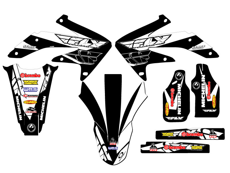 2005-2007 CRF 450 X 13 FLY Black Senge Graphics Kit Compatible with Honda - Foto 2 di 10