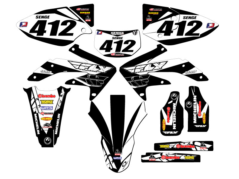 2005-2007 CRF 450 X 13 FLY Black Senge Graphics Kit Compatible with Honda - Foto 8 di 10