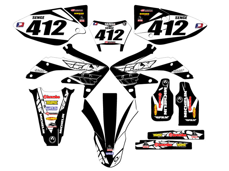 2008-2018 CRF 450 X 13 FLY Black Senge Graphics Kit Compatible with Honda - Foto 2 di 10