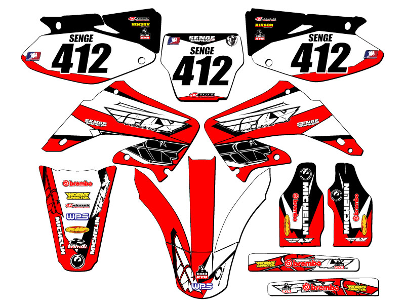 2004-2012 CR 250 R 13 FLY Red Senge Graphics Kit compatible con Honda - Imagen 5 de 10