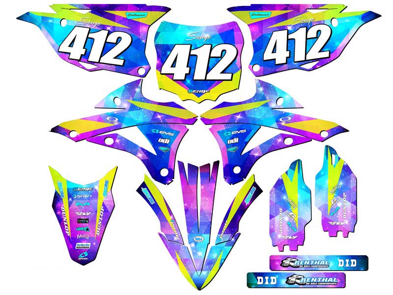 2014-2021 KX 100 SPACE KADET Galaxy Senge kit de gráficos compatible con Kawasaki - Imagen 8 de 10