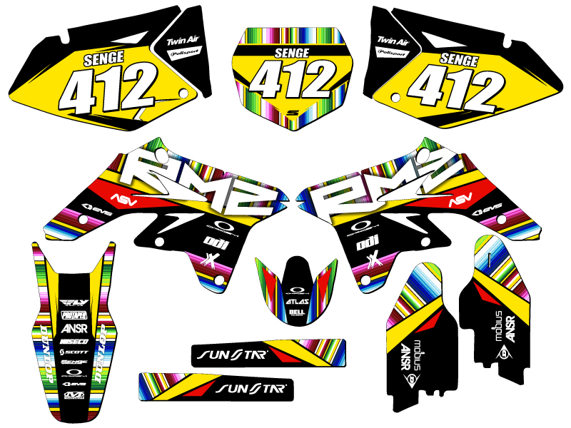 RMZ 250 SERAPE 2007-2009 Black Senge kit de gráficos compatible con Suzuki - Imagen 8 de 10