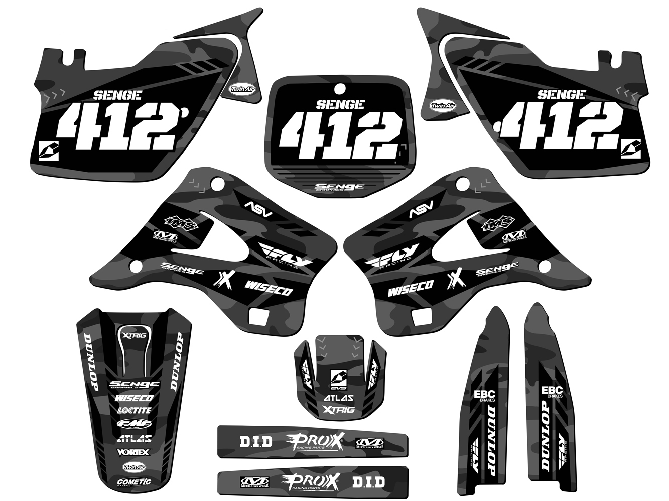 1996-1998 KX 125 APACHE Grey Senge Graphics Kit Compatible with Kawasaki - Picture 8 of 10