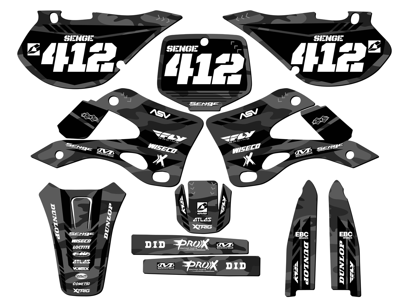 1999-2002 KX 125 APACHE gris Senge kit de gráficos compatible con Kawasaki - Imagen 8 de 10