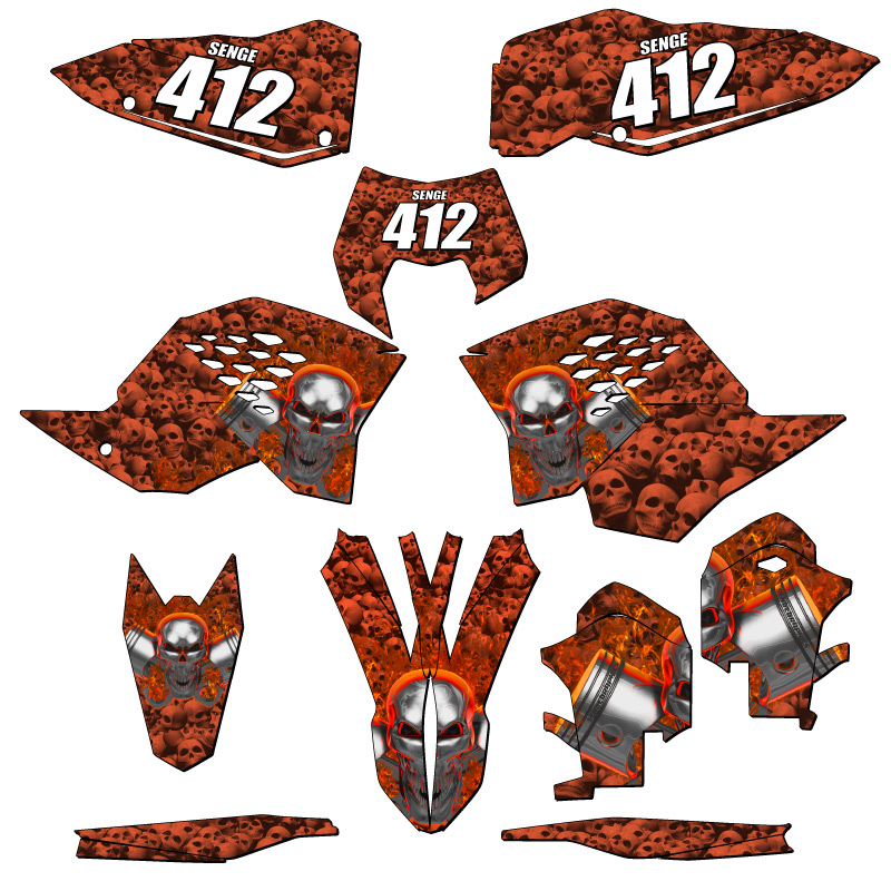 2008-2011 EXC-F FLAMING GEARHEAD Orange Senge Graphics Kit Compatible with KTM - Picture 8 of 10