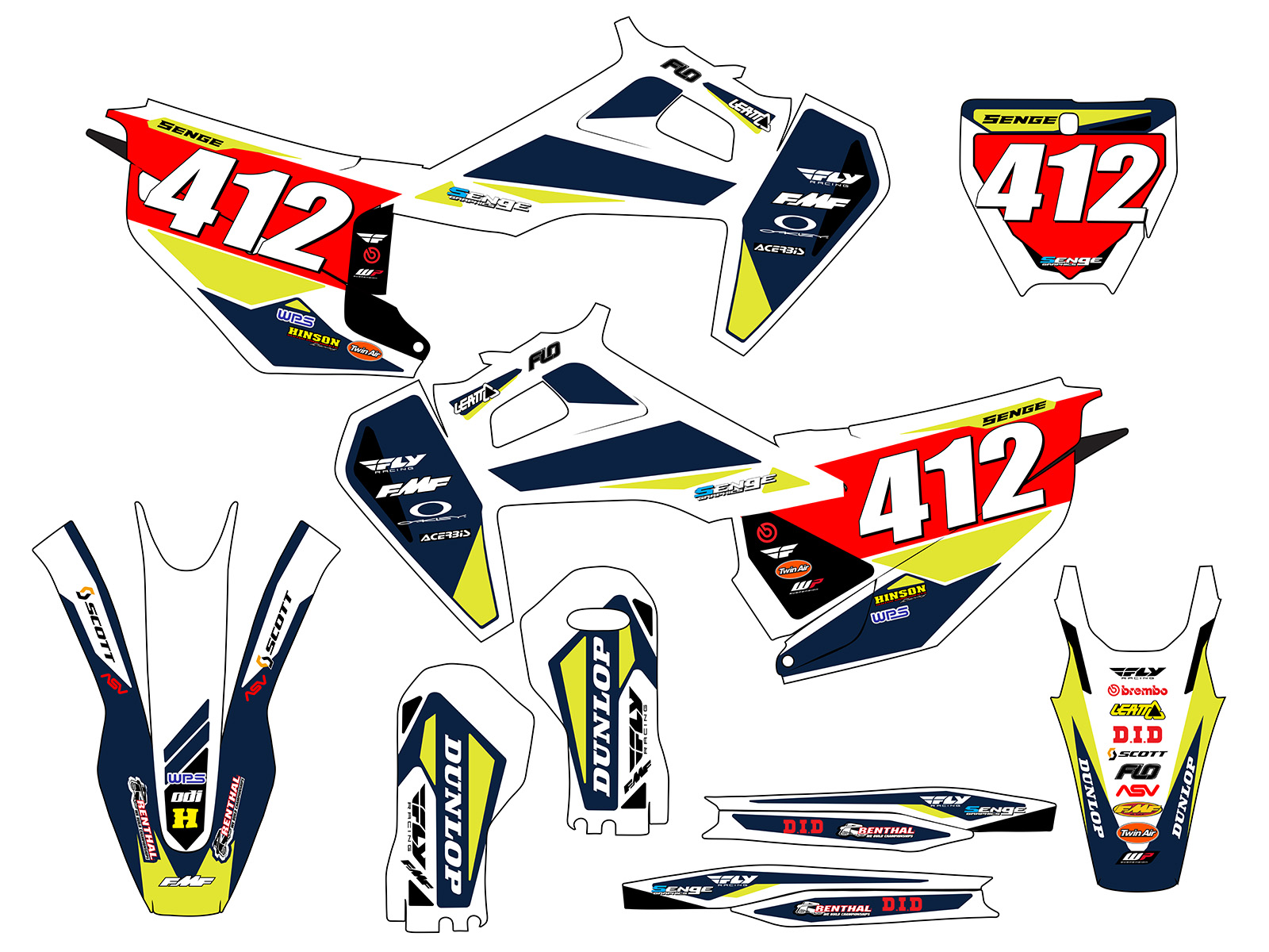 2019-2022 FC TAPER White Senge Graphics Kit Compatible with Husqvarna - Foto 8 di 10