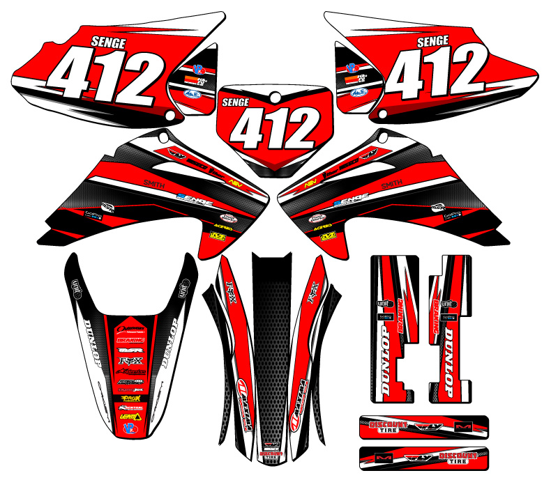 2003-2007 CRF 150 F VIGOR Red Senge Graphics Kit Compatible with Honda - Foto 8 di 10