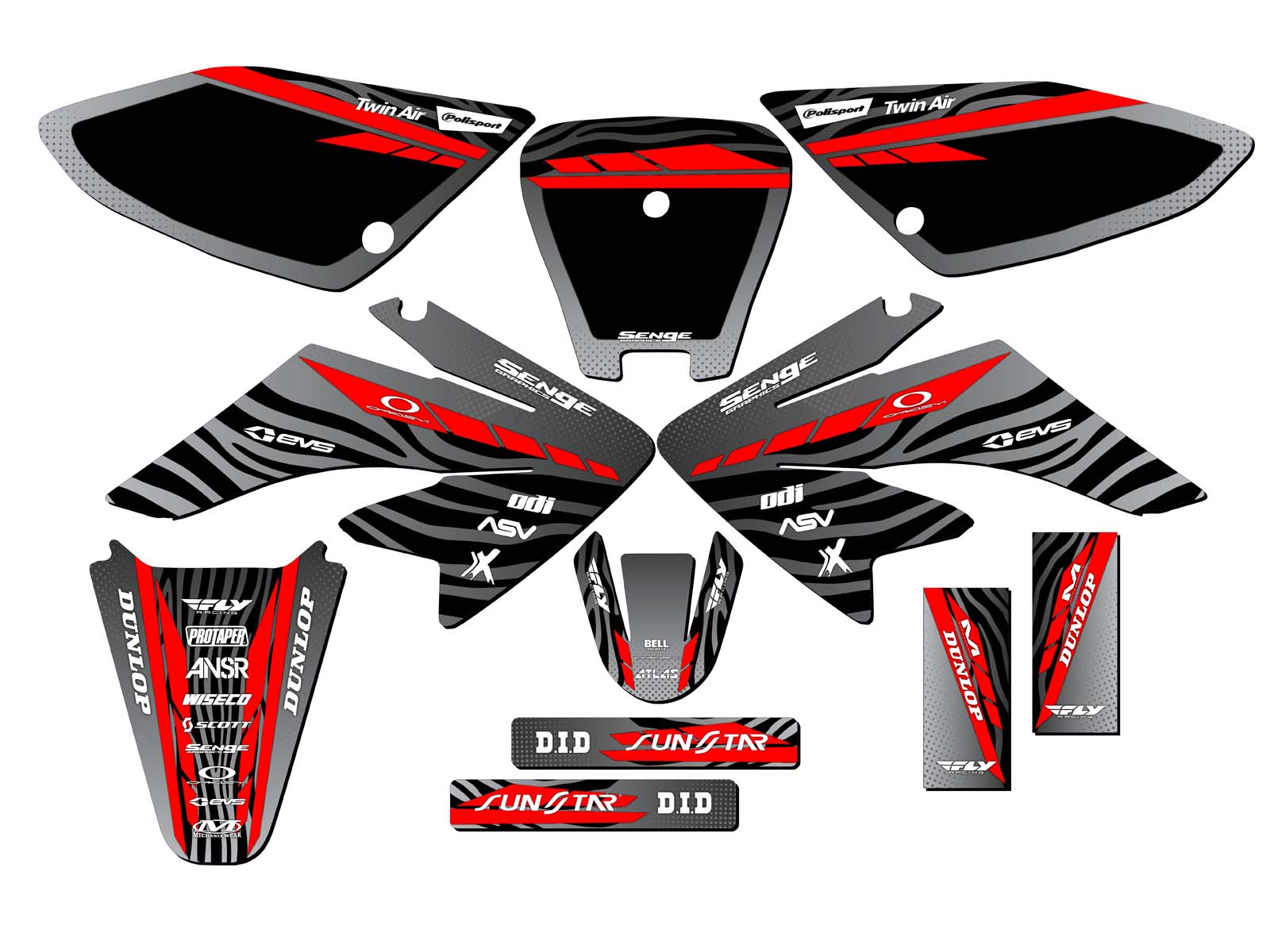 2004-2013 CRF 70 TIGRE Black Senge Graphics Kit Compatible with Honda - Picture 5 of 10
