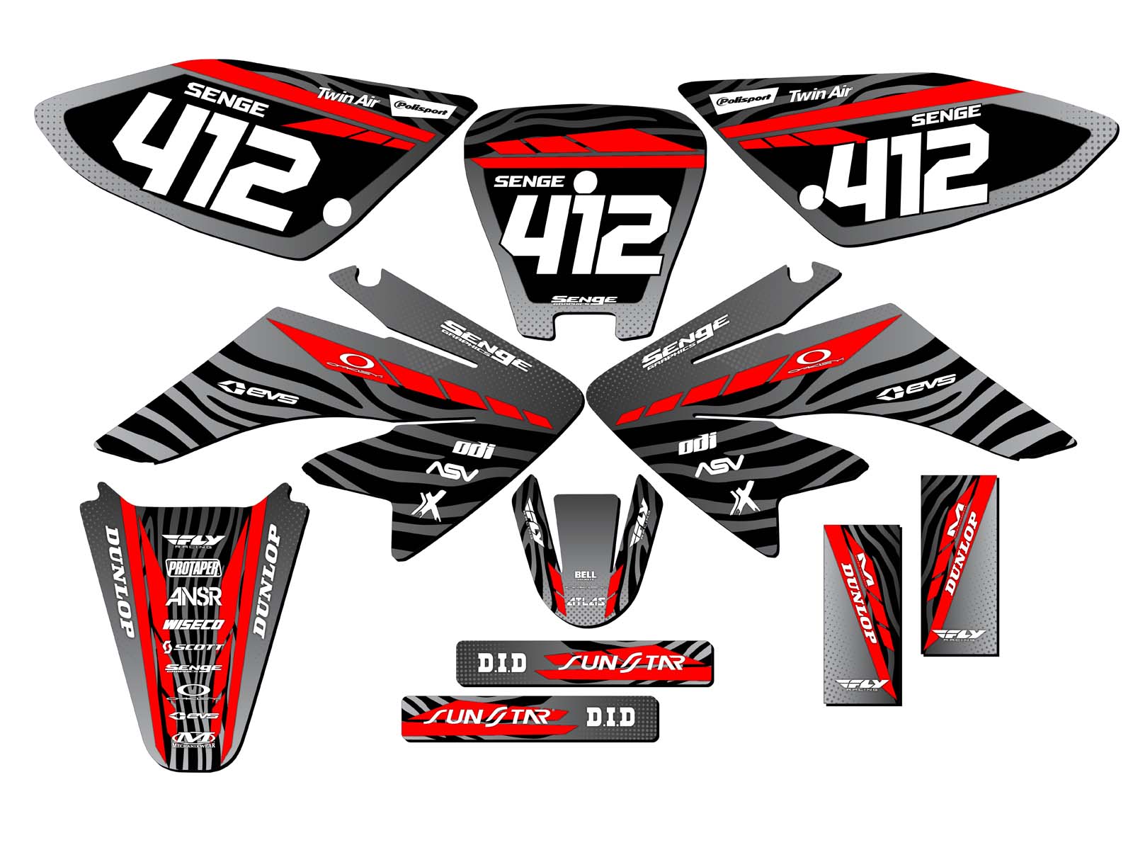 2004-2013 CRF 70 TIGRE Black Senge Graphics Kit Compatible with Honda - Picture 8 of 10