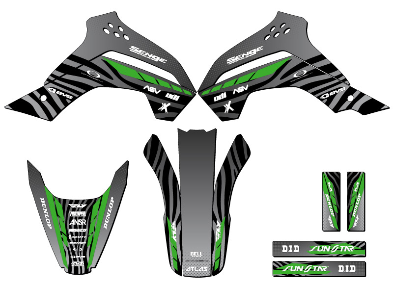 2008-2018 KLX 140 TIGRE Black Senge Graphics Kit Compatible with Kawasaki - Picture 2 of 10