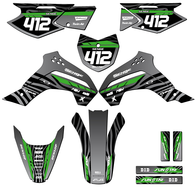 2008-2018 KLX 140 TIGRE Black Senge Graphics Kit Compatible with Kawasaki - Picture 8 of 10