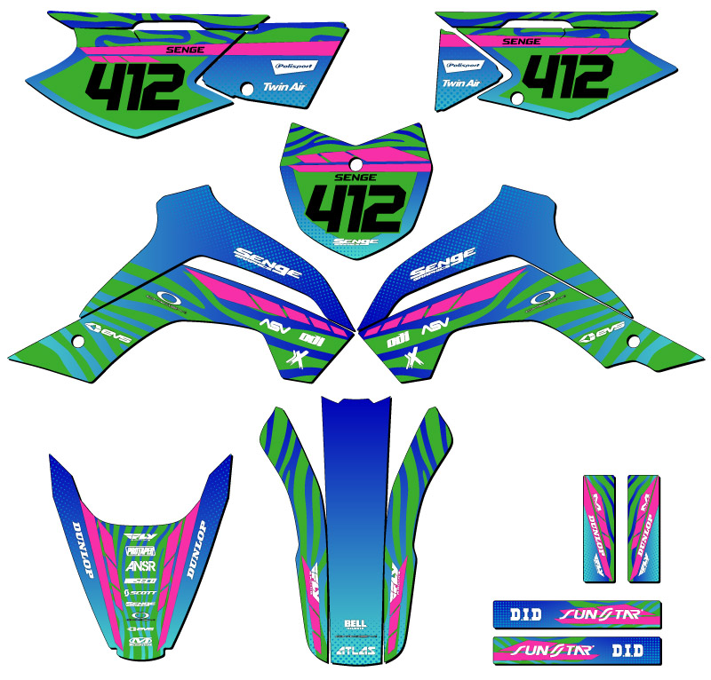 KLX 140 TIGRE 2019-2020 Green Senge kit de gráficos compatible con Kawasaki - Imagen 8 de 10