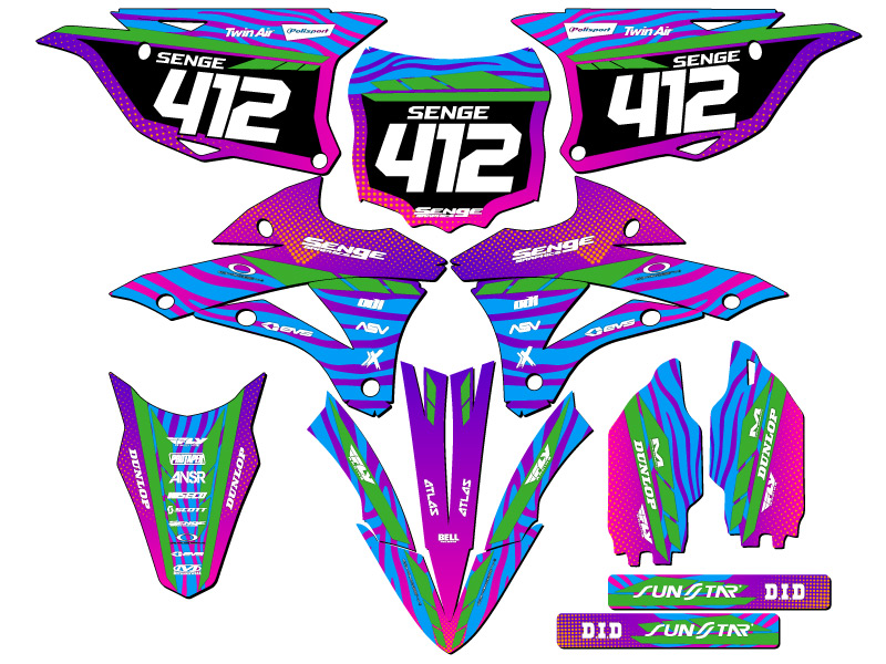 2014-2021 KX 100 TIGRE rosa Senge kit de gráficos compatible con Kawasaki - Imagen 8 de 10