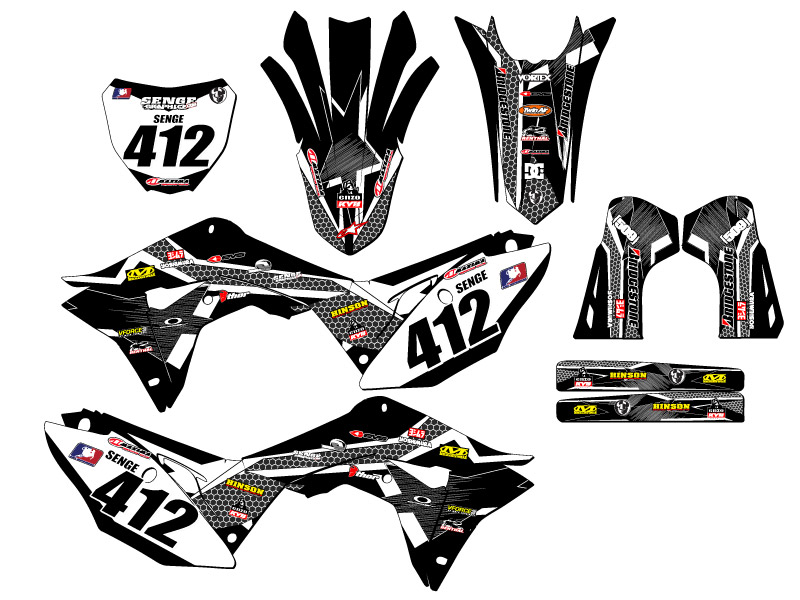 Kit de gráficos Senge Black Senge 2019-2021 CRF 250 R PODIUM compatible con Honda - Imagen 8 de 10