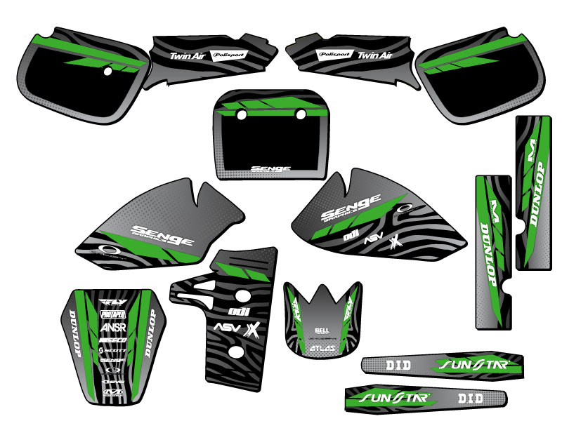 1985-2004 KX 60 TIGRE Black Senge Graphics Kit Compatible with Kawasaki - Picture 5 of 10