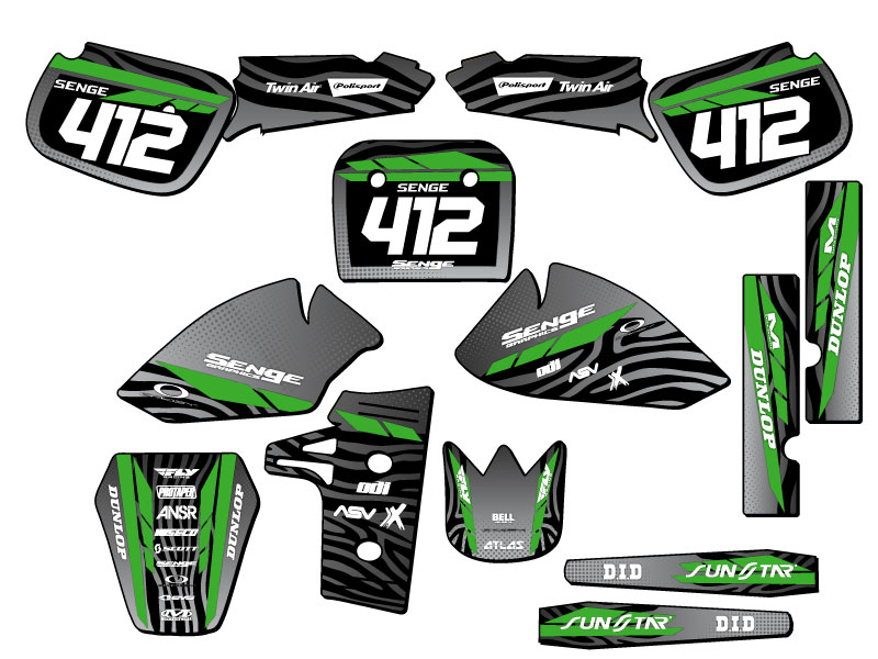 1985-2004 KX 60 TIGRE Black Senge Graphics Kit Compatible with Kawasaki - Picture 8 of 10