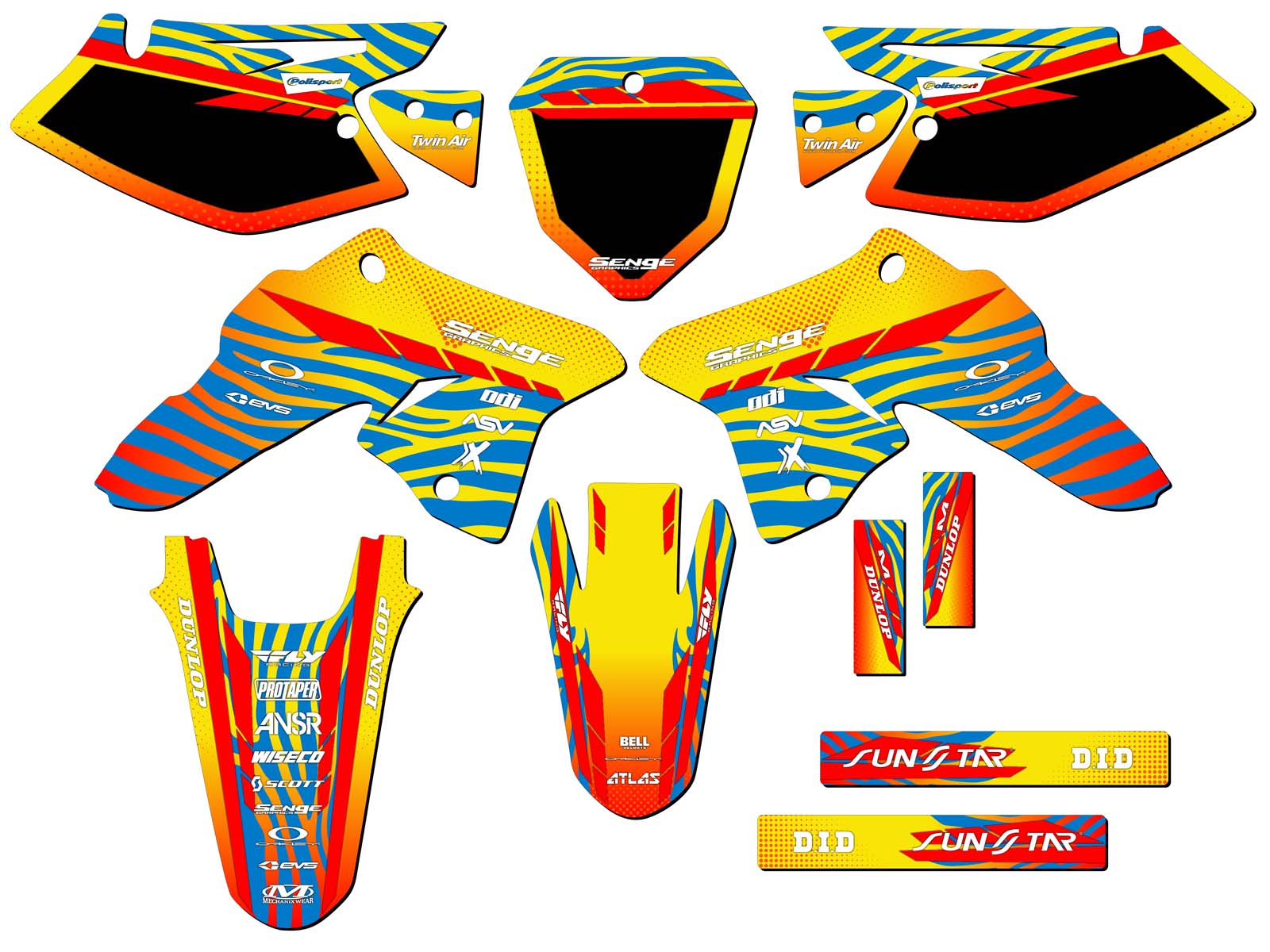 2008-2023 DRZ 125 TIGRE Yellow Senge Graphics Kit Compatible with Suzuki - Foto 2 di 10