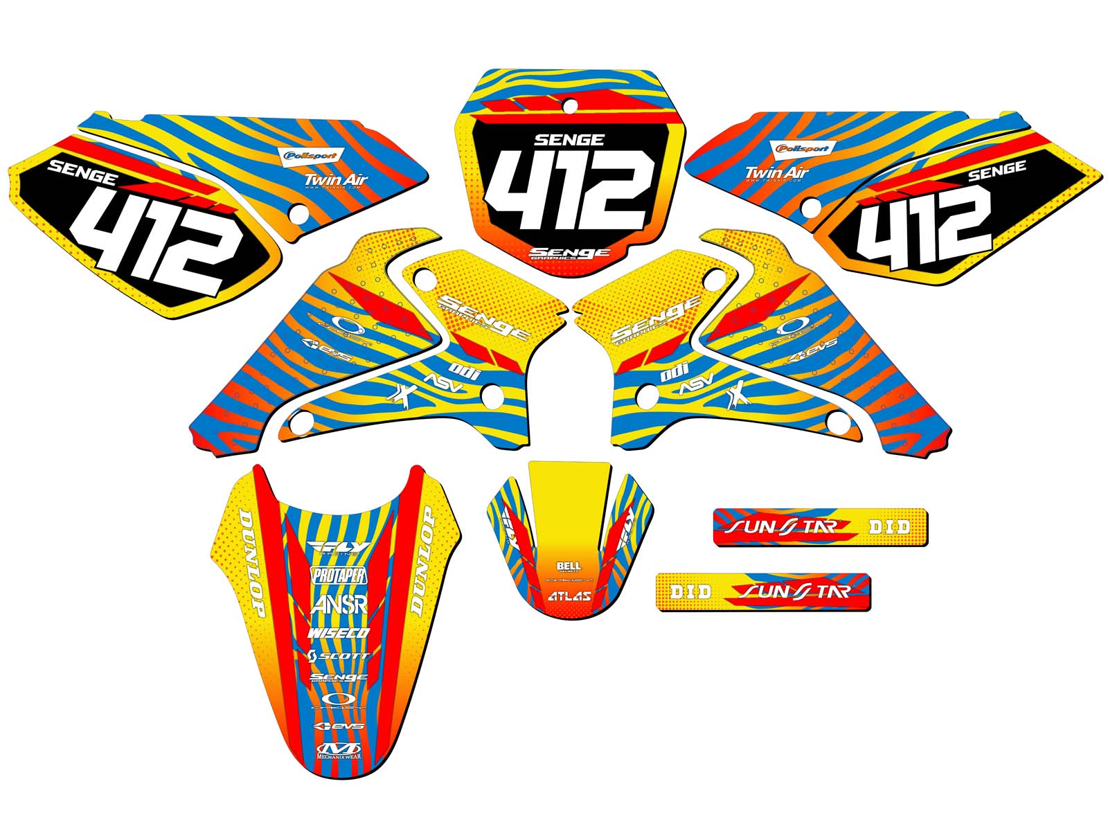 2001-2007 DRZ 125 TIGRE Yellow Senge Graphics Kit Compatible with Suzuki - Foto 8 di 10