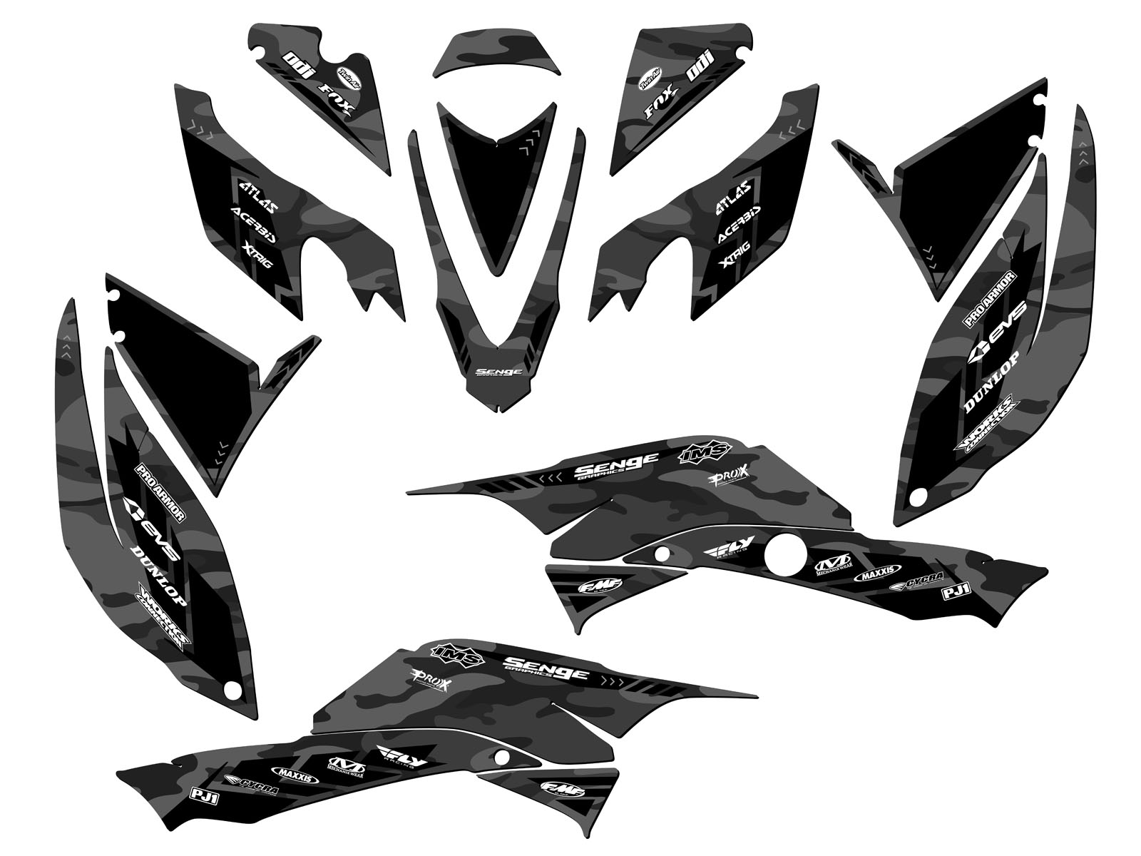 2008-2012 TRX 400 APACHE Grey Senge Graphics Kit Compatible with Honda - Picture 2 of 7