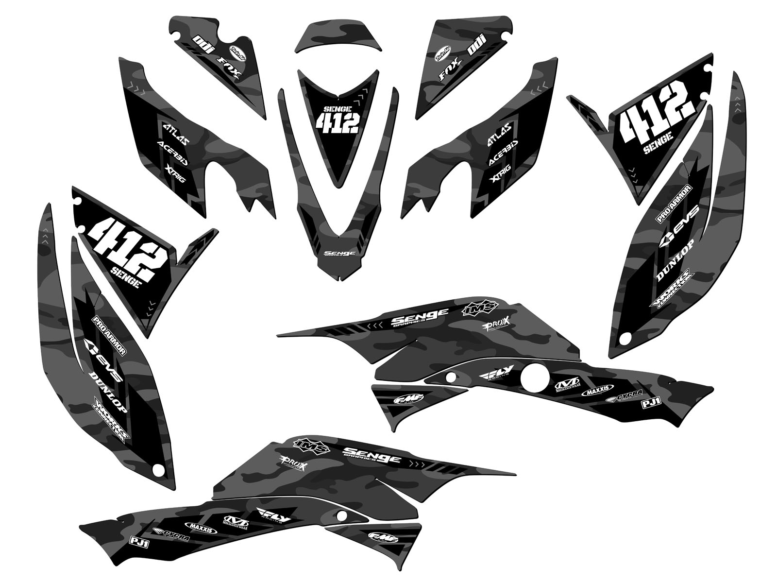 2008-2012 TRX 400 APACHE Grey Senge Graphics Kit Compatible with Honda - Picture 5 of 7