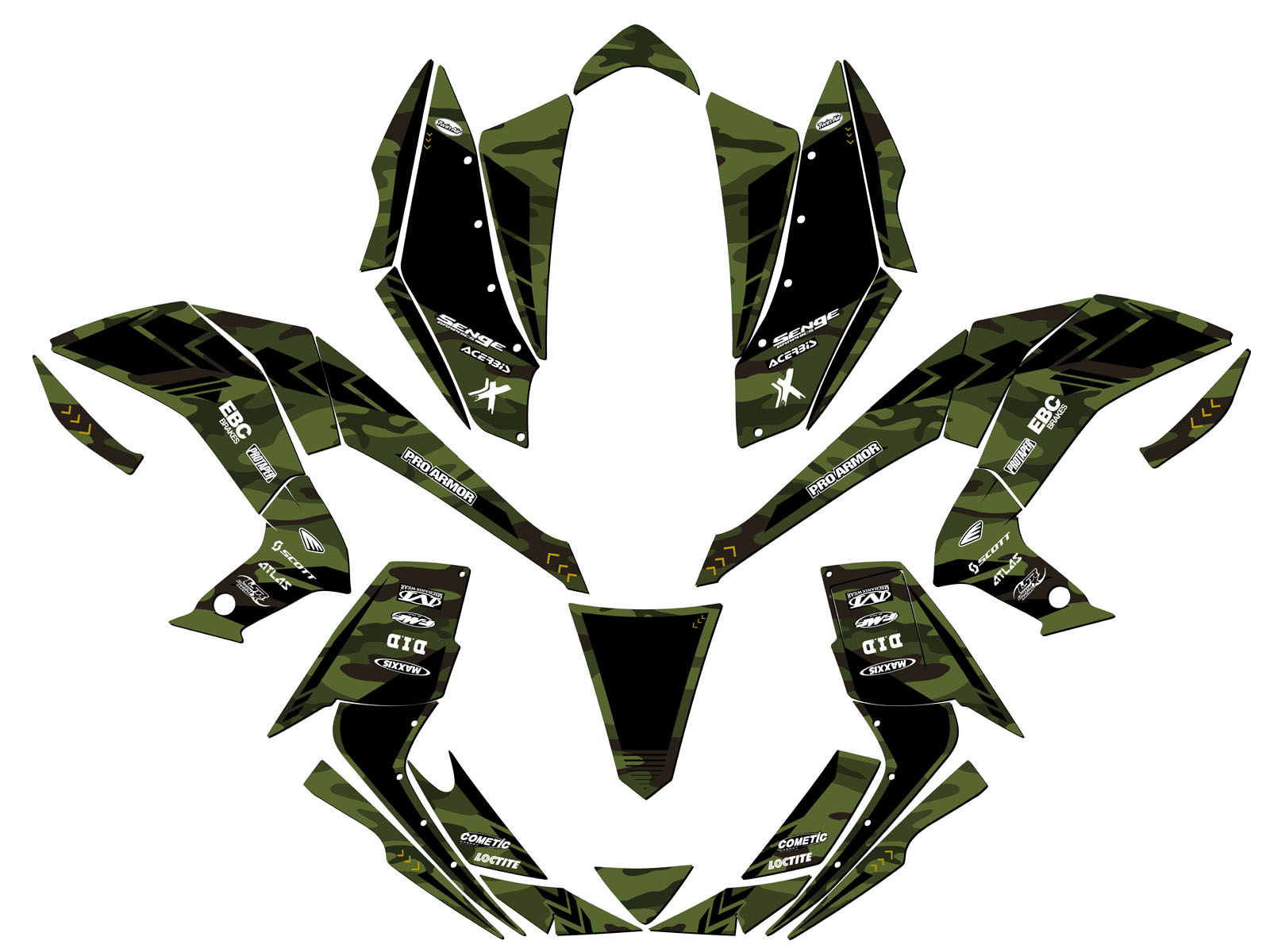 All Years KFX 450R APACHE Green Senge Graphics Kit Compatible with Kawasaki - Picture 2 of 7