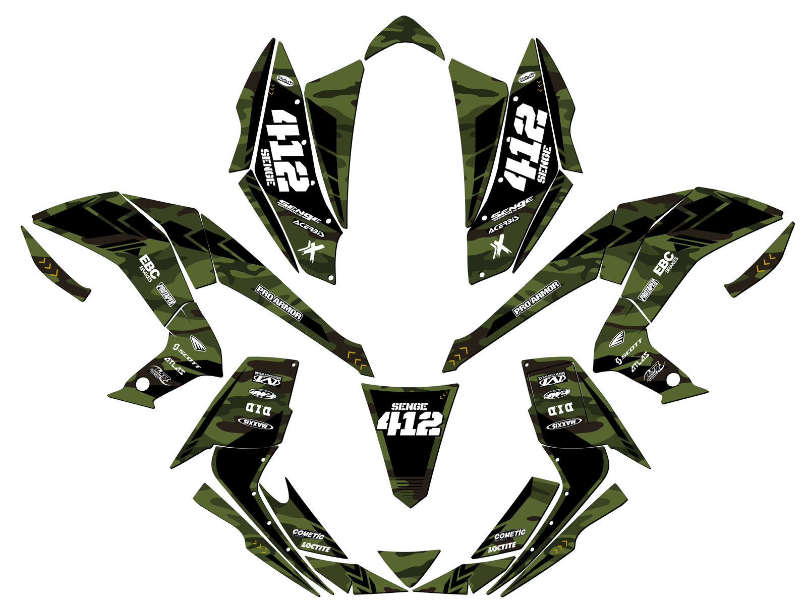 All Years KFX 450R APACHE Green Senge Graphics Kit Compatible with Kawasaki - Picture 5 of 7
