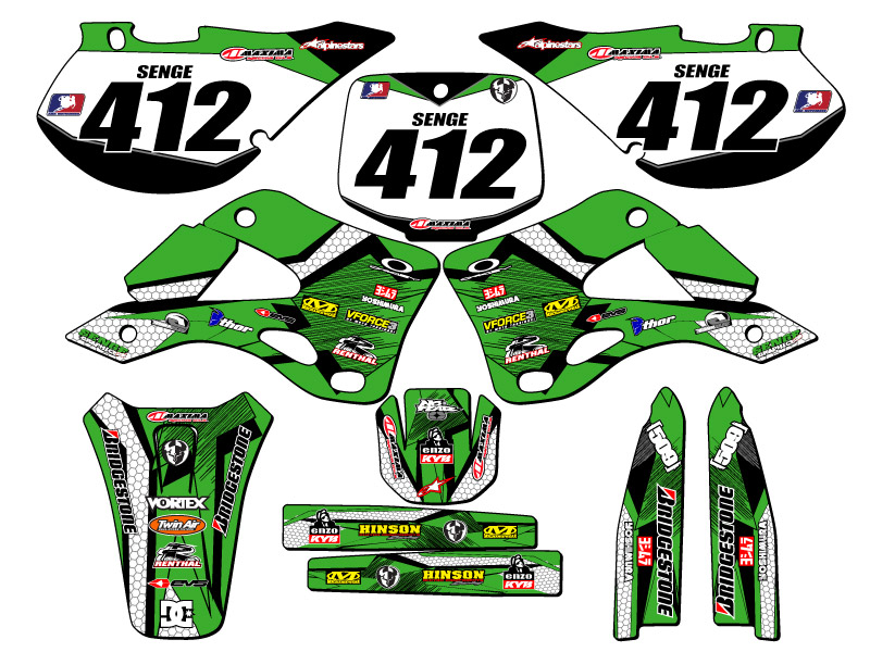 1999-2002 KX 250 PODIUM Green Senge Graphics Kit compatible con Kawasaki - Imagen 8 de 10