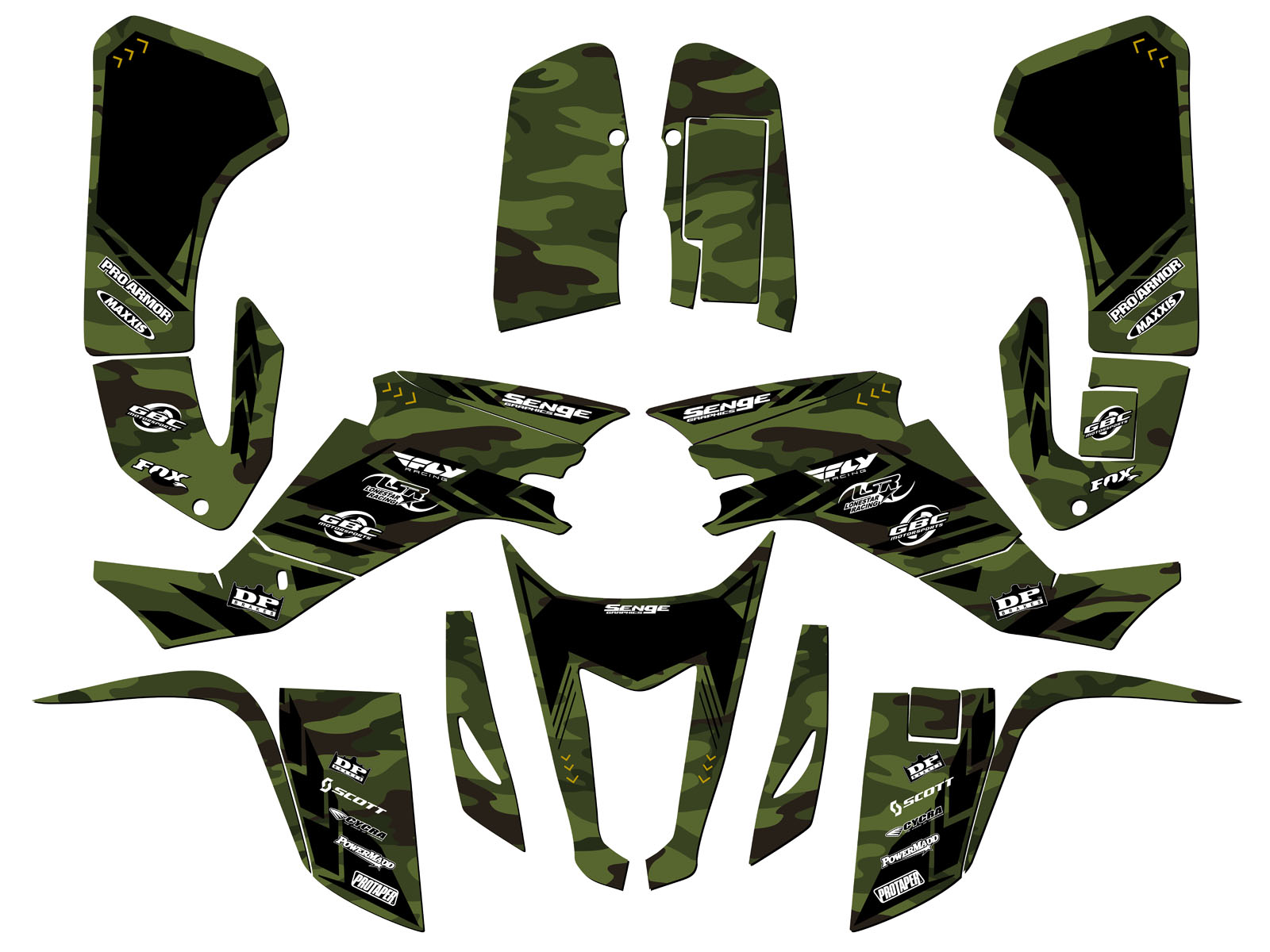 Kit de Gráficos Senge verde Senge KFX 400 APACHE todos los años compatible con Kawasaki - Imagen 2 de 7