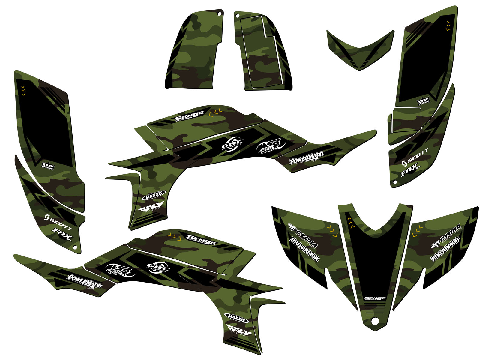 2003-2013 (modelo de carburador de marco de acero) YFZ 450 APACHE Green Senge kit de gráficos - Imagen 2 de 7