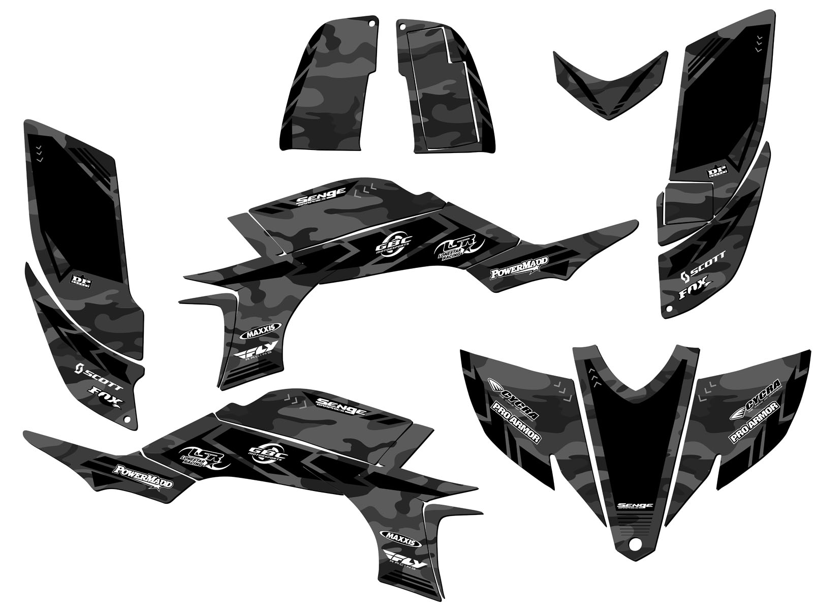 2003-2013 (modelo de carbono marco de acero) YFZ 450 APACHE gris Senge kit de gráficos - Imagen 2 de 7