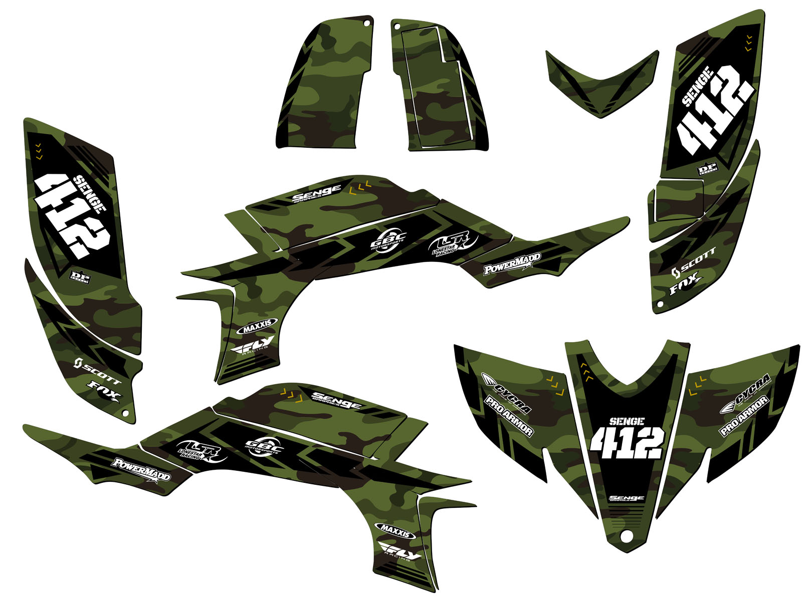 2003-2013 (modelo de carburador de marco de acero) YFZ 450 APACHE Green Senge kit de gráficos - Imagen 5 de 7