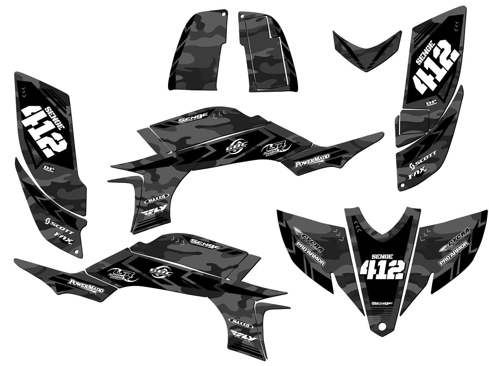 2003-2013 (modelo de carbono marco de acero) YFZ 450 APACHE gris Senge kit de gráficos - Imagen 5 de 7