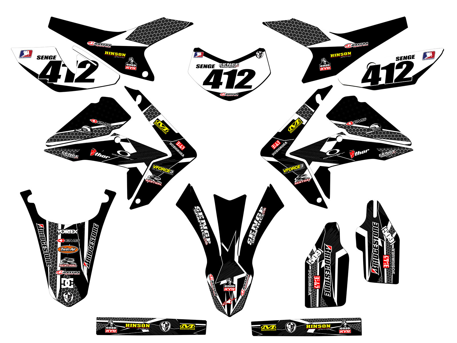 2012-2020 CRF 250 L PODIUM Black Senge Graphics Kit Compatible with Honda - Picture 8 of 10