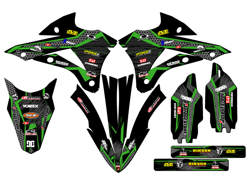 2014-2021 KX 85 PODIUM Black Senge Graphics Kit Compatible with Kawasaki