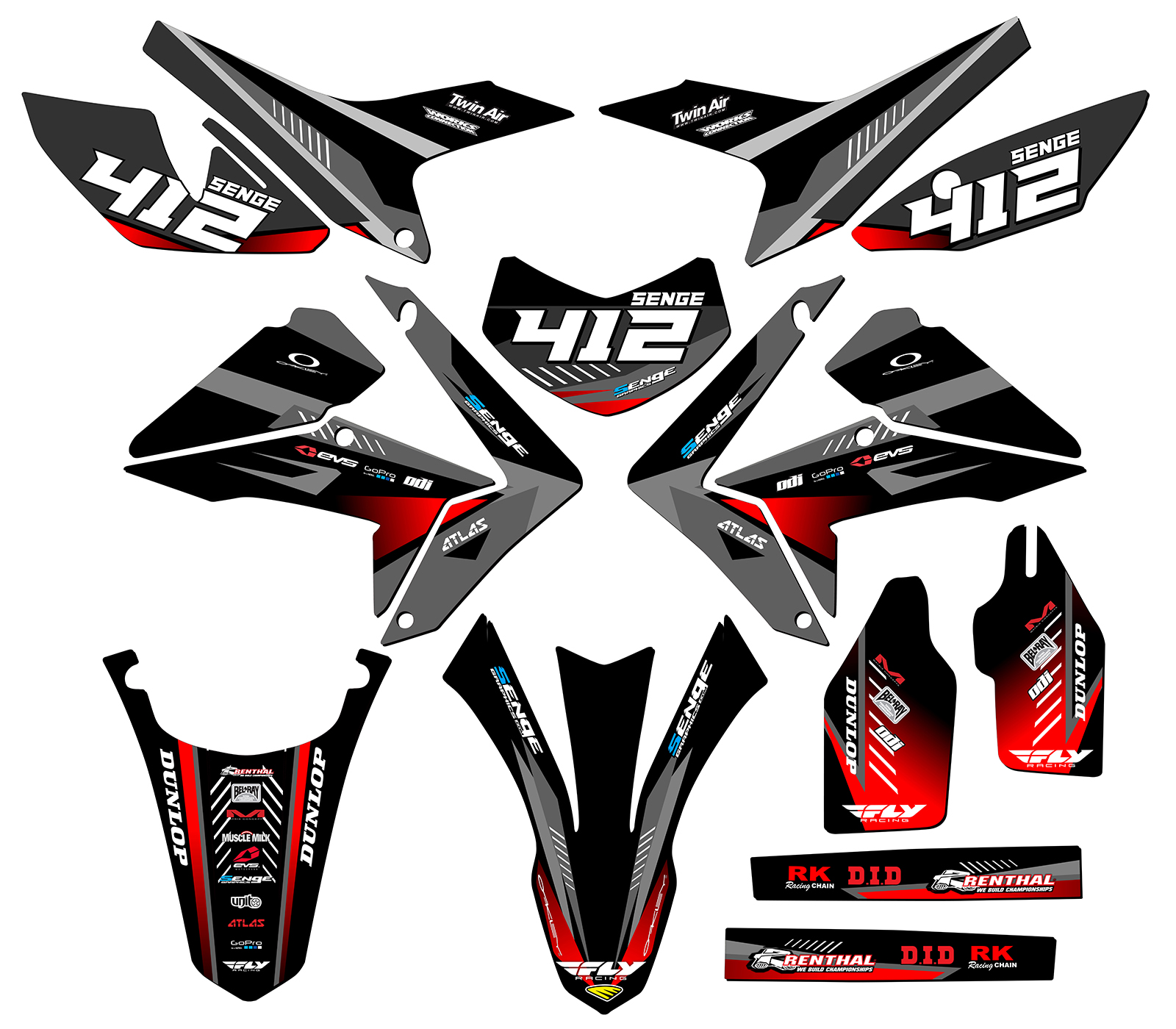2012-2020 CRF 250 L SURGE Black Senge Graphics Kit Compatible with Honda - Picture 8 of 10