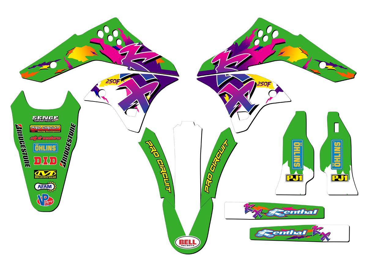 2006-2008 KX 250 F THROWBACK Green Senge Graphics Kit Compatible with Kawasaki - Foto 2 di 10