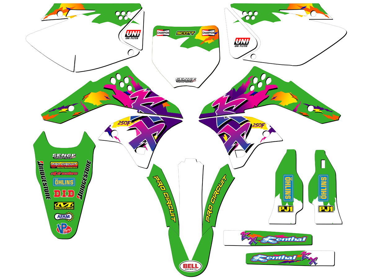 2006-2008 KX 250 F THROWBACK Green Senge Graphics Kit Compatible with Kawasaki - Foto 5 di 10