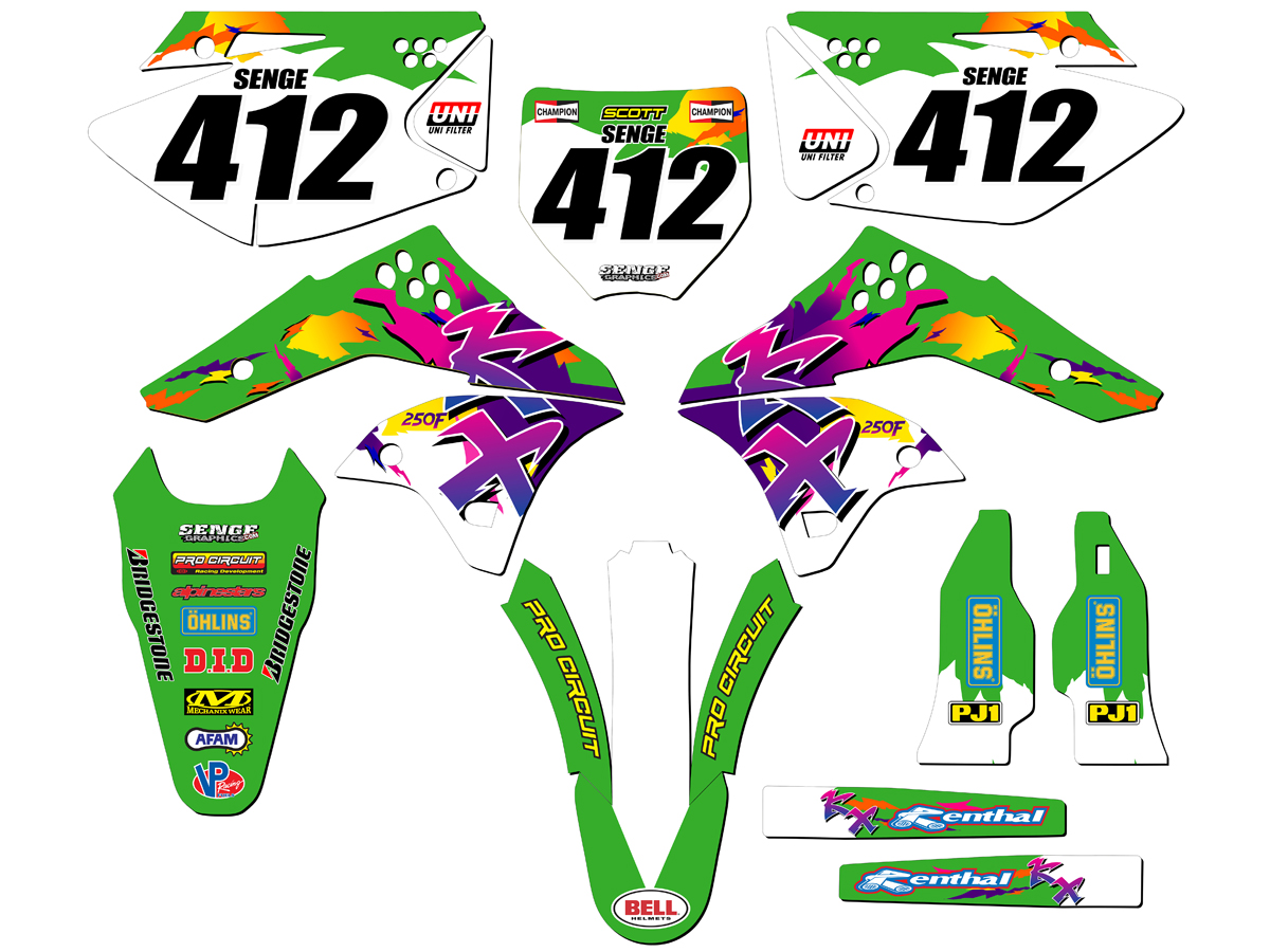 2006-2008 KX 250 F THROWBACK Green Senge Graphics Kit Compatible with Kawasaki - Foto 8 di 10