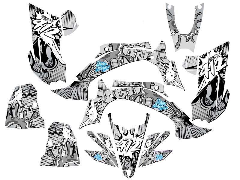 2009-2013 450R/450X (marco de aluminio EFI) YFZ 450 ZANY White Senge Graphics Kit - Imagen 5 de 7