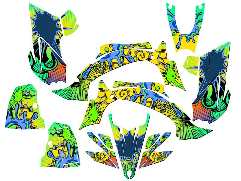2009-2013 450R/450X (marco de aluminio EFI) YFZ 450 ZANY Yellow Senge Kit de gráficos - Imagen 2 de 7