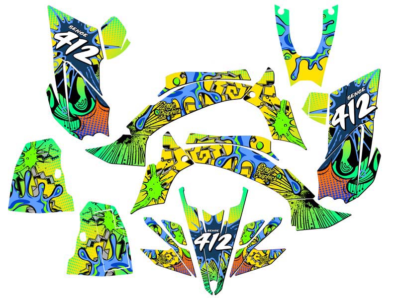 2009-2013 450R/450X (marco de aluminio EFI) YFZ 450 ZANY Yellow Senge Kit de gráficos - Imagen 5 de 7
