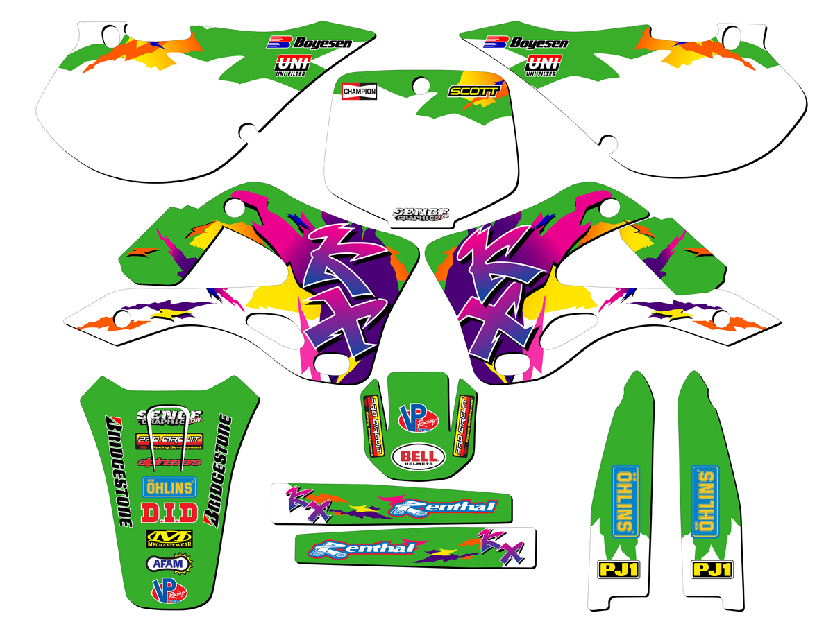 Kit de gráficos KX 125 retroceso verde Senge 1999-2002 compatible con Kawasaki - Imagen 5 de 10