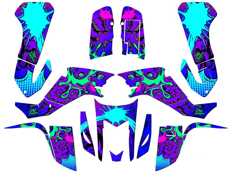 All Years KFX 400 ZANY Purple Senge Graphics Kit Compatible with Kawasaki - Picture 2 of 7