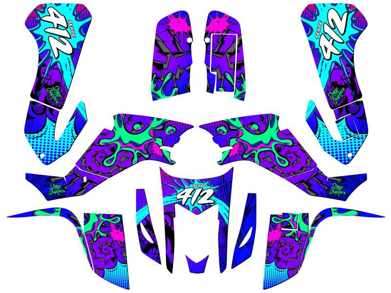 All Years KFX 400 ZANY Purple Senge Graphics Kit Compatible with Kawasaki - Picture 5 of 7