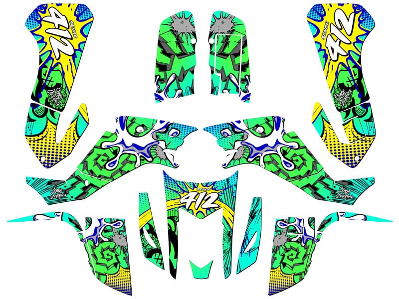 All Years KFX 400 ZANY Teal Senge Graphics Kit Compatible with Kawasaki - Picture 5 of 7
