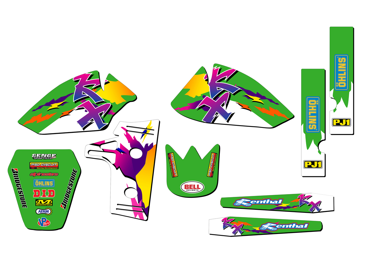 1985-2004 KX 60 THROWBACK Green Senge Graphics Kit Compatible with Kawasaki - Picture 2 of 10