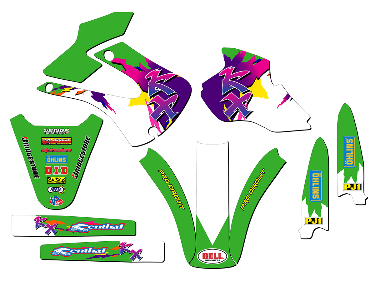 1998-2000 KX 100 THROWBACK Green Senge Graphics Kit Compatible with Kawasaki - Foto 2 di 10