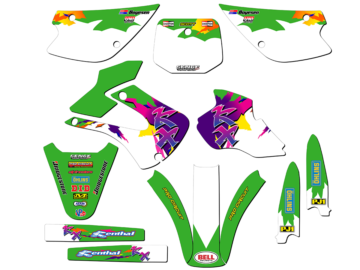 1998-2000 KX 100 THROWBACK Green Senge Graphics Kit Compatible with Kawasaki - Foto 5 di 10